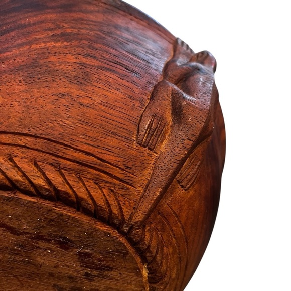 Antique Hand Carved Wooden Bowl Lizards Geckos Incised New Guinea Attributed 11” - Picture 4 of 13